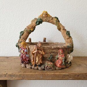 Vintage Nativity Christmas Basket Manger Scene Planter Resin Holiday Decor